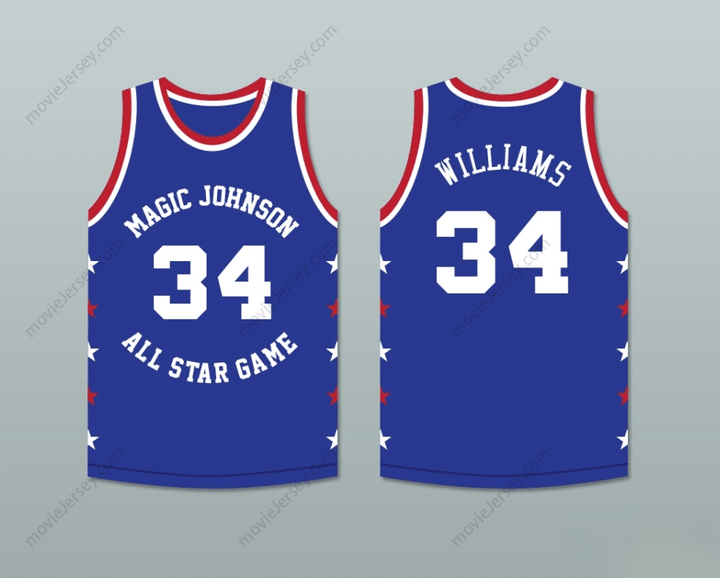 CUSTOM ANY Name Number JOHN WILLIAMS 34 MAGIC JOHNSON ALL STAR GAME BLUE BASKETBALL JERSEY 1988 MIDSUMMER NIGHT'S MAGIC CHARITY EVENT Top Stitched S-6XL