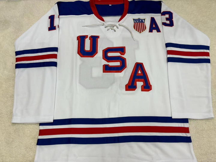Custom Any Name Number COLE CAUFIELD 13 USA WHITE HOCKEY JERSEY Top Stitched S-6XL