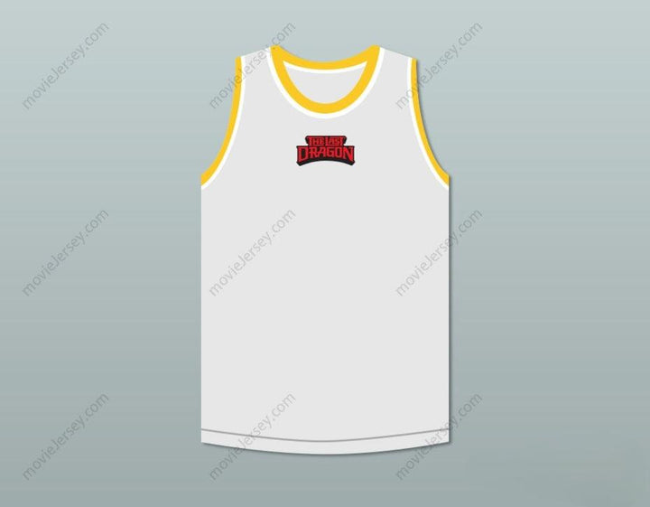 CUSTOM ANY Name Number BRUCE LEROY GREEN 85 THE LAST DRAGON WHITE WITH RED GRAPHICS JERSEY AND EMBROIDERED PATCH Top Stitched S-6XL