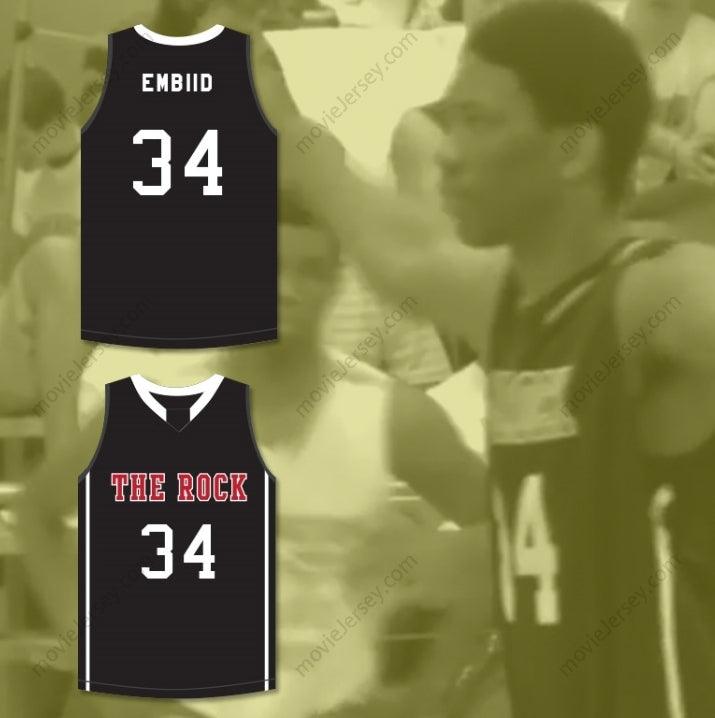 CUSTOM ANY Name Number JOEL EMBIID 34 THE ROCK HIGH SCHOOL BLACK BASKETBALL JERSEY 2 Top Stitched S-6XL