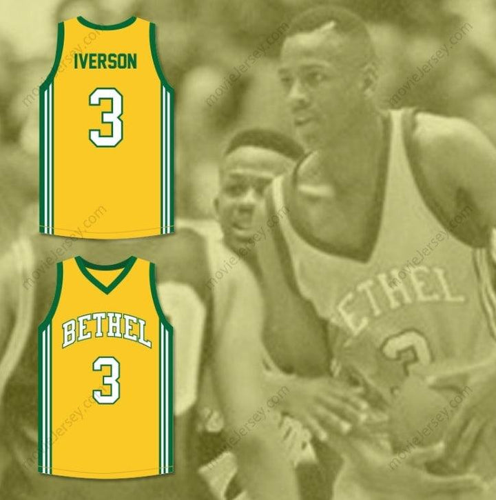 CUSTOM ANY Name Number ALLEN IVERSON 3 BETHEL HIGH SCHOOL YELLOW BASKETBALL JERSEY Top Stitched S-6XL