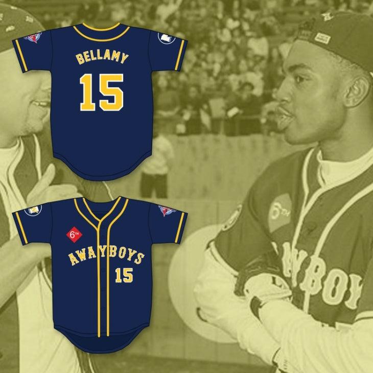 Custom Any Name Number JAMESON BILL BELLAMY 15 AWAYBOYS BASEBALL JERSEY 6TH ANNUAL ROCK N' JOCK SOFTBALL CHALLENGE 1995 Top Stitched S-6XL