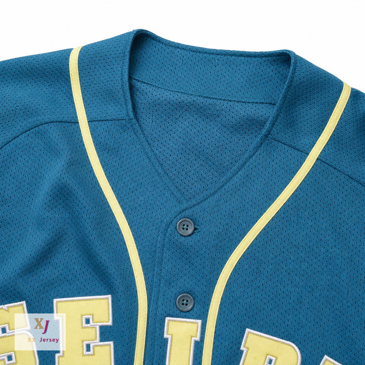 Custom Any Name Number SEIBU LIONS TEAL BUTTON DOWN BASEBALL JERSEY Top Stitched S-6XL