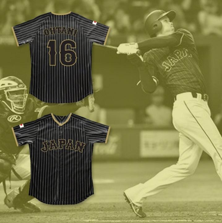 Custom Any Name Number SHOHEI OHTANI 16 JAPAN SAMURAI BLACK PINSTRIPED BASEBALL JERSEY 2 Top Stitched S-6XL