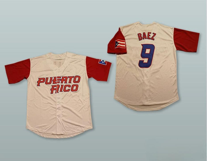 Custom Any Name Number JAVIER BAEZ 9 PUERTO RICO LIGHT TAN BASEBALL JERSEY Top Stitched S-6XL