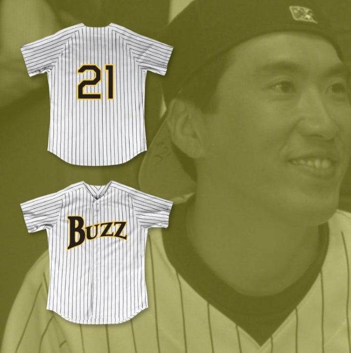 Custom Any Name Number TAKA TANAKA 21 BUZZ WHITE PINSTRIPED BASEBALL JERSEY MAJOR LEAGUE: BACK TO THE MINORS Top Stitched S-6XL