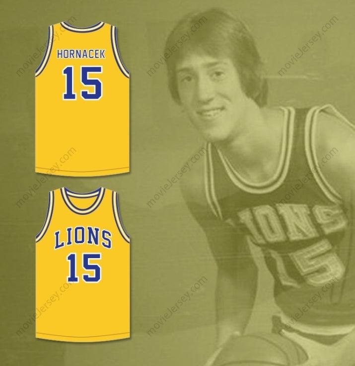 CUSTOM ANY Name Number JEFF HORNACEK 15 LYONS TOWNSHIP HIGH SCHOOL LIONS YELLOW GOLD BASKETBALL JERSEY 2 Top Stitched S-6XL