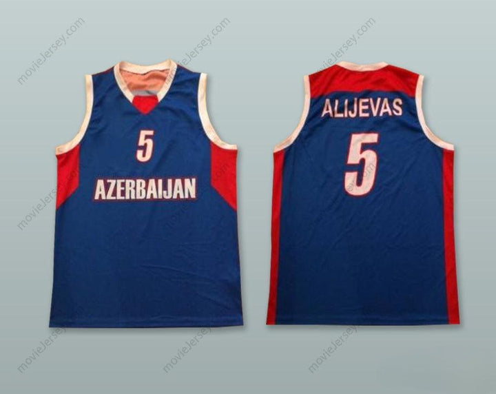 CUSTOM ANY Name Number ALIJEVAS 5 AZERBAIJAN BLUE BASKETBALL JERSEY Top Stitched S-6XL