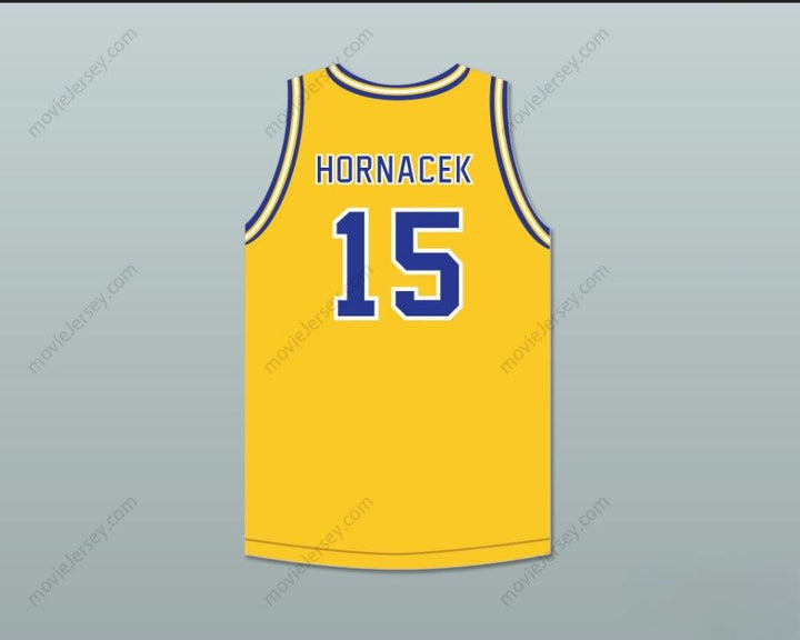 CUSTOM ANY Name Number JEFF HORNACEK 15 LYONS TOWNSHIP HIGH SCHOOL LIONS YELLOW GOLD BASKETBALL JERSEY 2 Top Stitched S-6XL