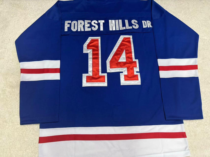 Custom Any Name Number J. COLE 14 FOREST HILLS DRIVE BLUE HOCKEY JERSEY Stitched Top Stitched S-6XL