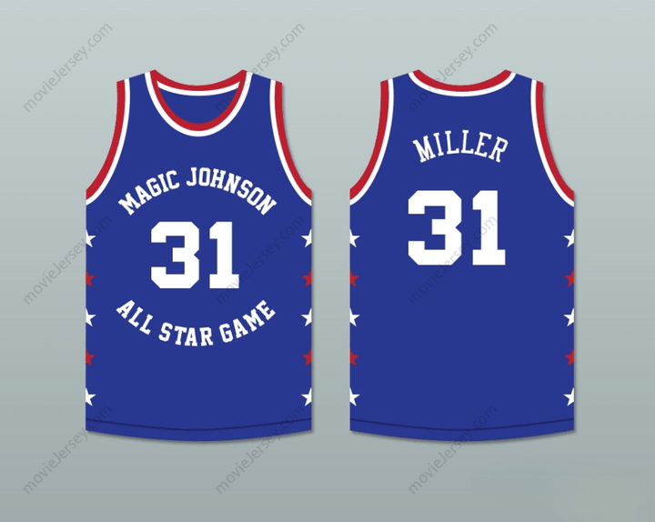 CUSTOM ANY Name Number REGGIE MILLER 31 MAGIC JOHNSON ALL STAR GAME BLUE BASKETBALL JERSEY 1988 MIDSUMMER NIGHT'S MAGIC CHARITY EVENT Top Stitched S-6XL