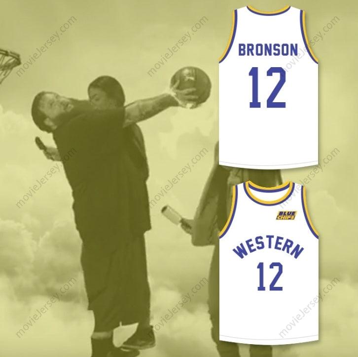 CUSTOM ANY Name Number ACTION BRONSON 12   WHITE BASKETBALL JERSEY WITH BLUE CHIPS PATCH Top Stitched S-6XL