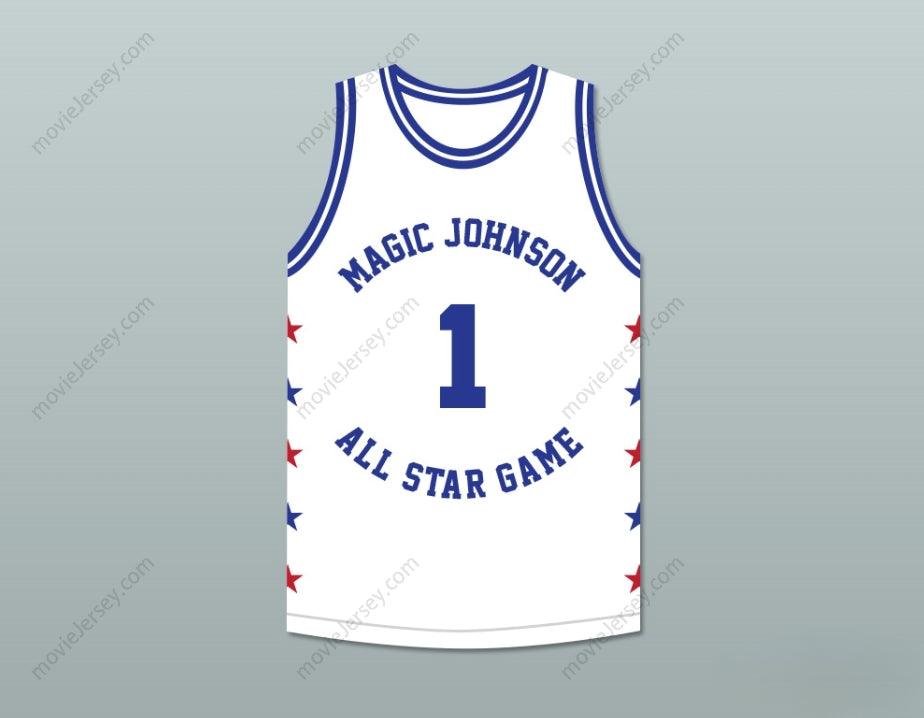 CUSTOM ANY Name Number MUGGSY BOGUES 1 MAGIC JOHNSON ALL STAR GAME WHITE BASKETBALL JERSEY 1988 MIDSUMMER NIGHT'S MAGIC CHARITY EVENT Top Stitched S-6XL