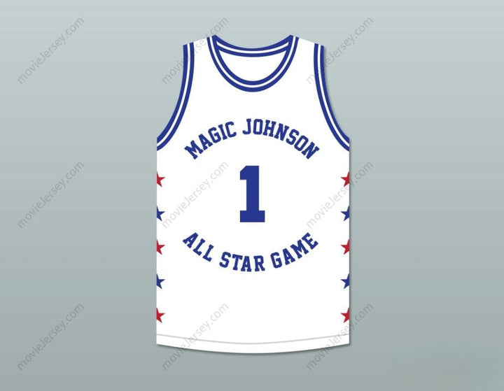 CUSTOM ANY Name Number MUGGSY BOGUES 1 MAGIC JOHNSON ALL STAR GAME WHITE BASKETBALL JERSEY 1988 MIDSUMMER NIGHT'S MAGIC CHARITY EVENT Top Stitched S-6XL