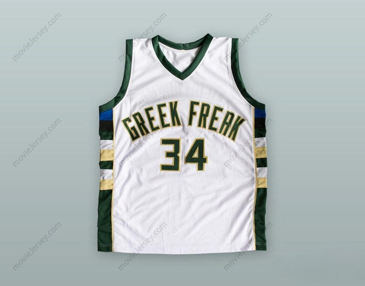 CUSTOM ANY Name Number GIANNIS ANTETOKOUNMPO 34 GREEK FREAK WHITE BASKETBALL JERSEY Top Stitched S-6XL
