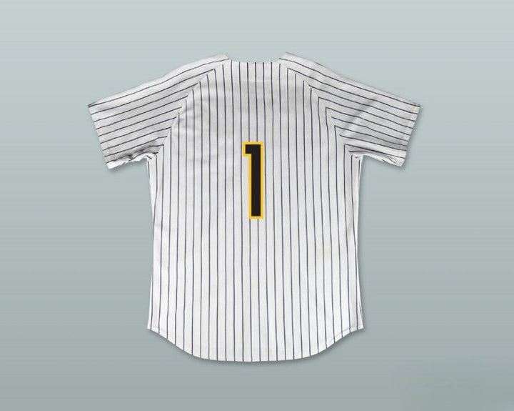 Custom Any Name Number GUS CANTRELL 1 BUZZ WHITE PINSTRIPED BASEBALL JERSEY MAJOR LEAGUE: BACK TO THE MINORS Top Stitched S-6XL
