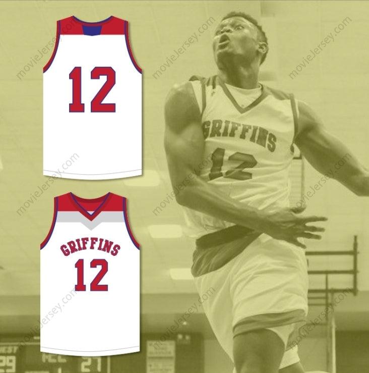 CUSTOM ANY Name Number ZION WILLIAMSON 12  DAY SCHOOL GRIFFINS WHITE BASKETBALL JERSEY 5 Top Stitched S-6XL