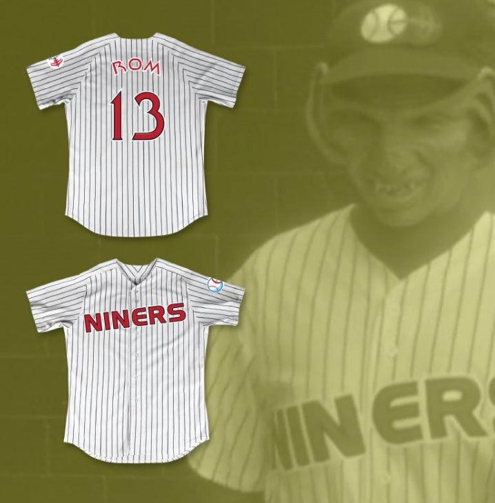 Custom Any Name Number ROM 13 DEEP SPACE NINERS WHITE PINSTRIPED BASEBALL JERSEY Top Stitched S-6XL