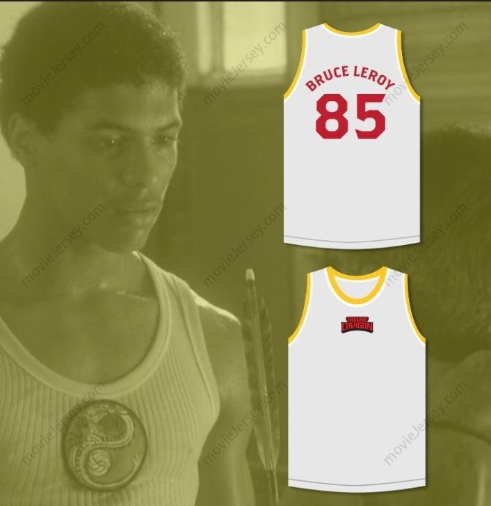 CUSTOM ANY Name Number BRUCE LEROY GREEN 85 THE LAST DRAGON WHITE WITH RED GRAPHICS JERSEY AND EMBROIDERED PATCH Top Stitched S-6XL
