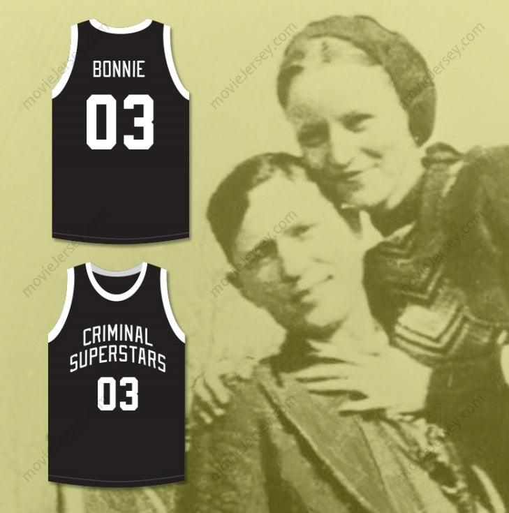 CUSTOM ANY Name Number BONNIE & CLYDE CRIMINAL SUPERSTARS BONNIE 03 BLACK BASKETBALL JERSEY Top Stitched S-6XL