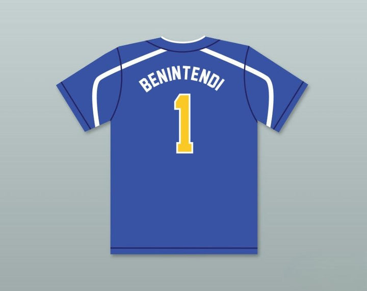 Custom Any Name Number ANDREW BENINTENDI 1 MADEIRA HIGH SCHOOL MUSTANGS BLUE BASEBALL JERSEY 2 Top Stitched S-6XL
