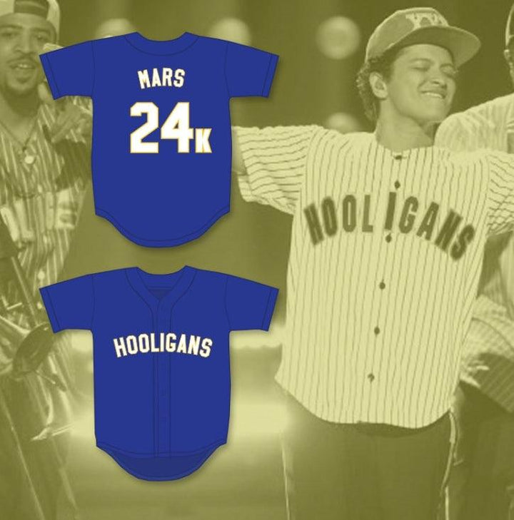 Custom Any Name Number BRUNO MARS 24K HOOLIGANS BLUE BASEBALL JERSEY BET AWARDS Top Stitched S-6XL
