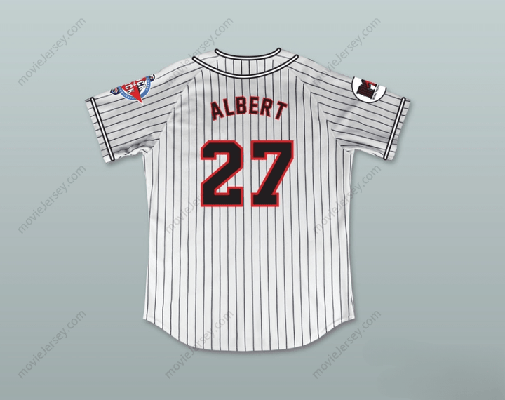 Custom Any Name Number STEVE ALBERT 27 HOMEBOYS PINSTRIPED BASEBALL JERSEY 6TH ANNUAL ROCK N' JOCK SOFTBALL CHALLENGE 1995 Top Stitched S-6XL