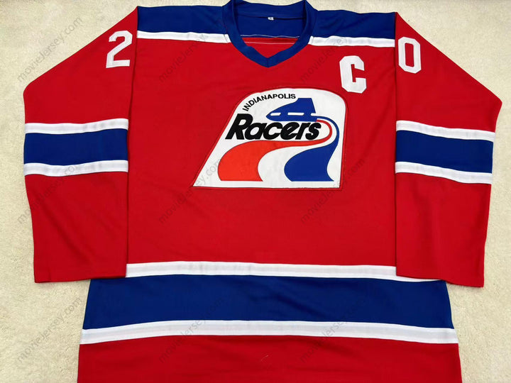 Custom Any Name Number FRANK BIALOWAS 20 INDIANAPOLIS RACERS RED HOCKEY JERSEY Stitched Top Stitched S-6XL