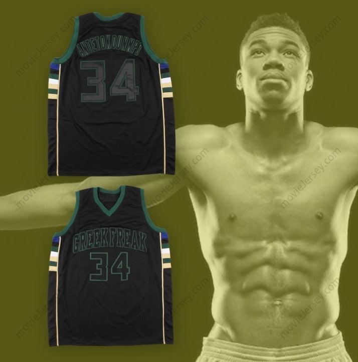 CUSTOM ANY Name Number GIANNIS ANTETOKOUNMPO 34 GREEK FREAK BLACK BASKETBALL JERSEY 2 Top Stitched S-6XL