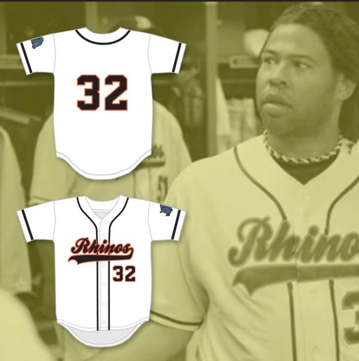 Custom Any Name Number RAFFY BENITEZ 32 RHINOS BASEBALL JERSEY WITH PATCH KEY & PEELE SLAP ASS Top Stitched S-6XL