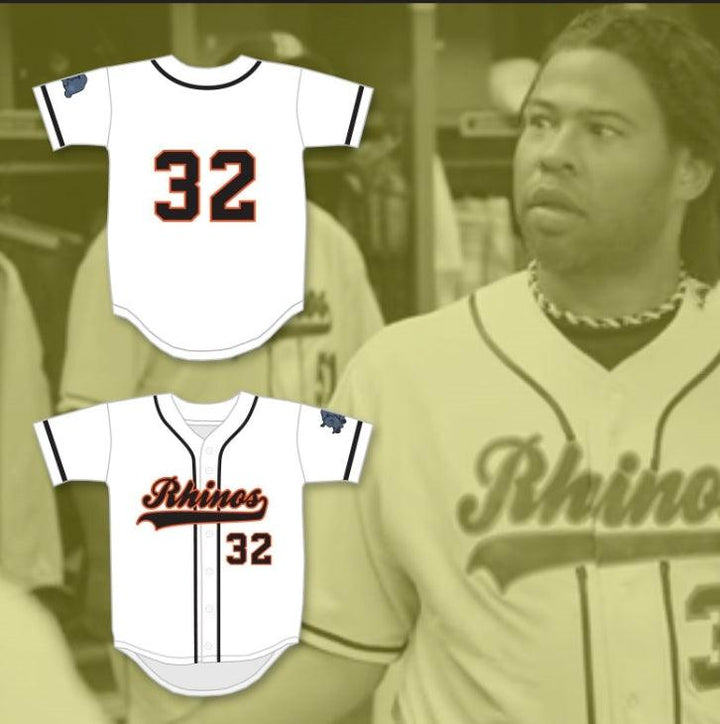 Custom Any Name Number RAFFY BENITEZ 32 RHINOS BASEBALL JERSEY WITH PATCH KEY & PEELE SLAP ASS Top Stitched S-6XL