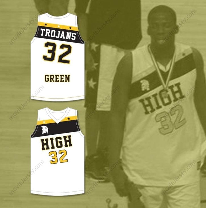CUSTOM ANY Name Number DRAYMOND GREEN 32 SAGINAW HIGH SCHOOL TROJANS WHITE BASKETBALL JERSEY 2 Top Stitched S-6XL