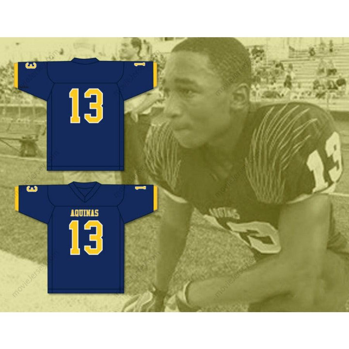 CUSTOM ANY Name Number ASANTE SAMUEL JR. 13   AQUINAS HIGH SCHOOL RAIDERS Top Stitched S-6XL