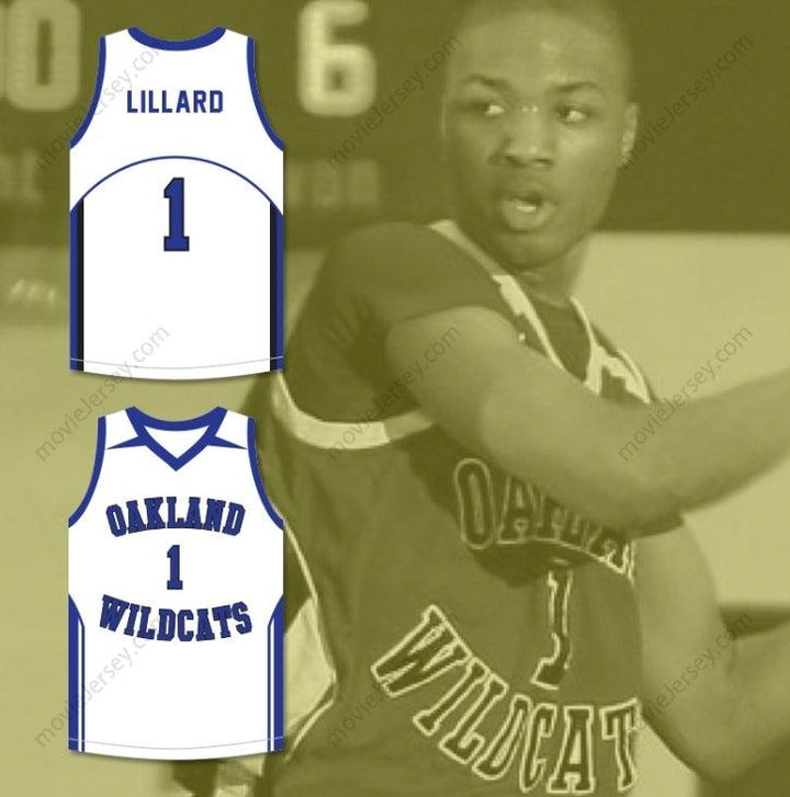 CUSTOM ANY Name Number DAMIAN LILLARD 1  HIGH SCHOOL WILDCATS WHITE BASKETBALL JERSEY 2 Top Stitched S-6XL