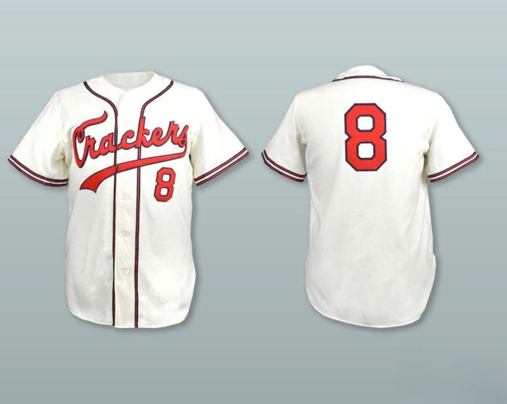 Custom Any Name Number  CRACKERS 8 WHITE BUTTON DOWN BASEBALL JERSEY Top Stitched S-6XL