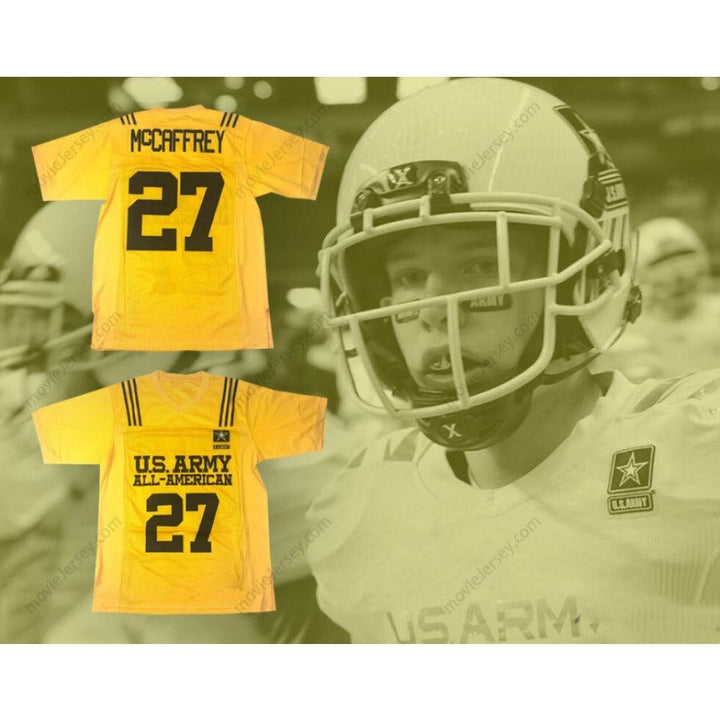 CUSTOM ANY Name Number CHRISTIAN MCCAFFREY 27 U.S. ARMY HIGH SCHOOL ALL-AMERICAN YELLOW FOOTBALL JERSEY Top Stitched S-6XL