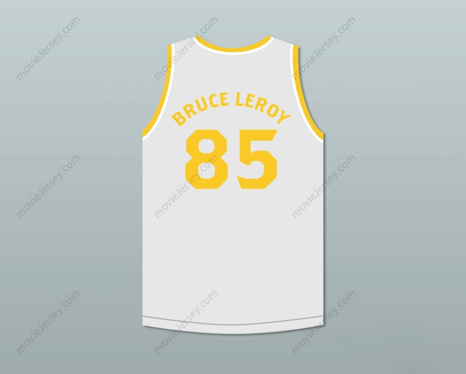 CUSTOM ANY Name Number BRUCE LEROY GREEN 85 MORTAL KOMBAT THE LAST DRAGON WHITE WITH YELLOW GRAPHICS JERSEY AND EMBROIDERED PATCH Top Stitched S-6XL
