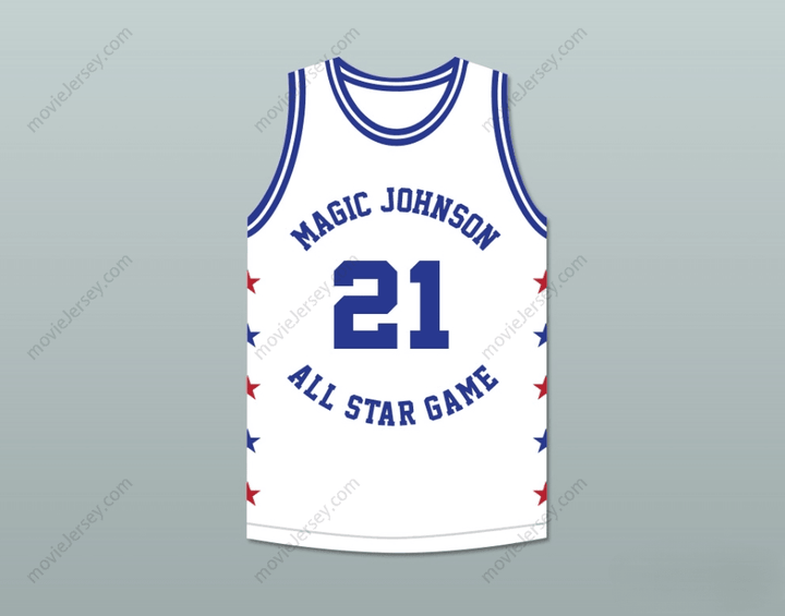 CUSTOM ANY Name Number MICHAEL COOPER 21 MAGIC JOHNSON ALL STAR GAME WHITE BASKETBALL JERSEY 1989 MIDSUMMER NIGHT'S MAGIC CHARITY EVENT Top Stitched S-6XL