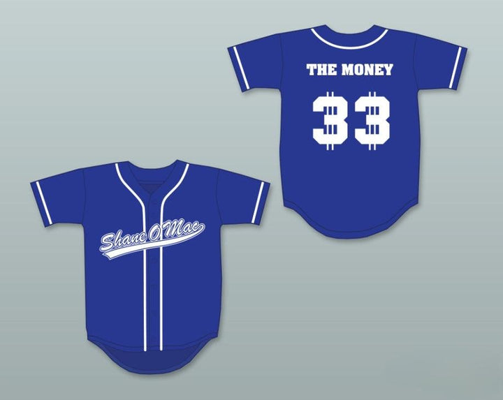 Custom Any Name Number S MCMAHON THE MONEY 33 BLUE BUTTON DOWN BASEBALL JERSEY Top Stitched S-6XL