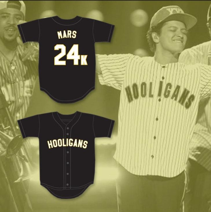 Custom Any Name Number BRUNO MARS 24K HOOLIGANS BLACK BASEBALL JERSEY BET AWARDS Top Stitched S-6XL