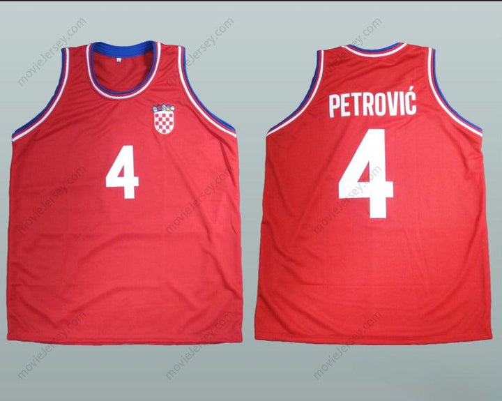 CUSTOM ANY Name Number DRAZEN PETROVIC 4 CROATIA RED BASKETBALL JERSEY Top Stitched S-6XL