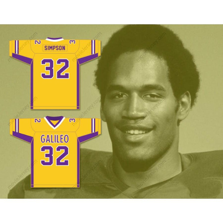 CUSTOM ANY Name Number OJ SIMPSON 32 GALILEO ACADEMY OF SCIENCE AND TECHNOLOGY LIONS YELLOW GOLD FOOTBALL JERSEY Top Stitched S-6XL