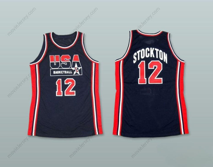 CUSTOM ANY Name Number 1992 JOHN STOCKTON 12 USA AWAY BASKETBALL JERSEY Top Stitched S-6XL