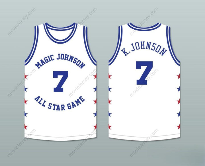 CUSTOM ANY Name Number KEVIN JOHNSON 7 MAGIC JOHNSON ALL STAR GAME WHITE BASKETBALL JERSEY 1989 MIDSUMMER NIGHT'S MAGIC CHARITY EVENT Top Stitched S-6XL