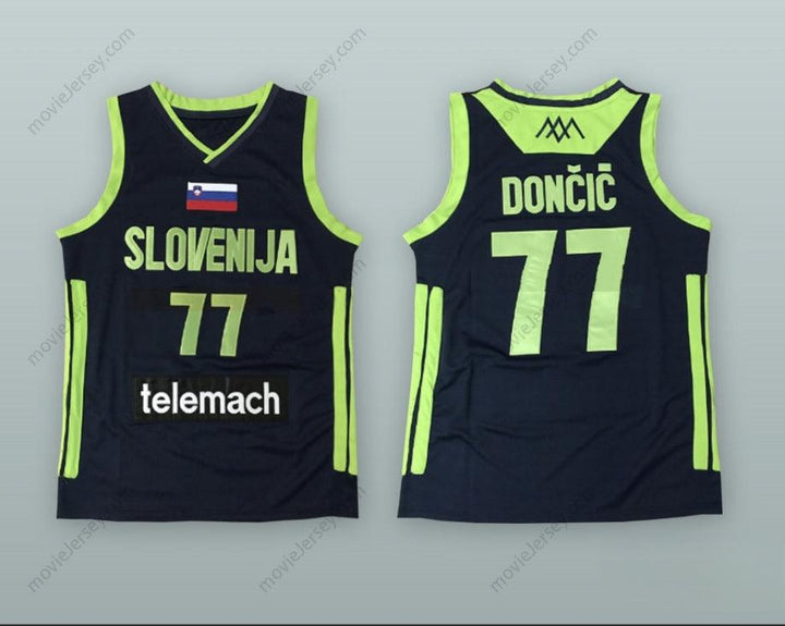 CUSTOM ANY Name Number LUKA DONCIC 77 SLOVENIJA BLACK BASKETBALL JERSEY Top Stitched S-6XL
