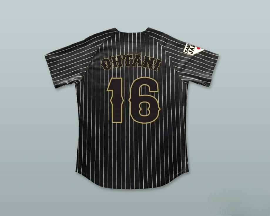 Custom Any Name Number SHOHEI OHTANI 16 JAPAN SAMURAI BLACK PINSTRIPED BASEBALL JERSEY Top Stitched S-6XL