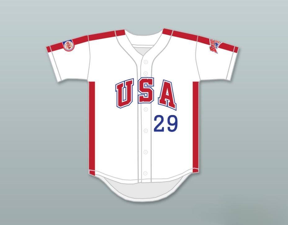 Custom Any Name Number DON AUGUST 29 1984 USA TEAM WHITE BUTTON DOWN BASEBALL JERSEY Top Stitched S-6XL