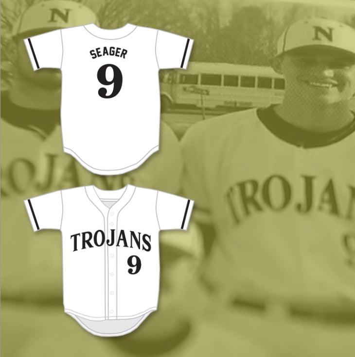 Custom Any Name Number COREY SEAGER 9 NORTHWEST CABARRUS HIGH SCHOOL TROJANS WHITE BASEBALL JERSEY 2 Top Stitched S-6XL