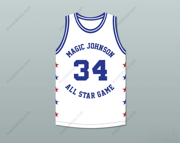 CUSTOM ANY Name Number CHARLES BARKLEY 34 MAGIC JOHNSON ALL STAR GAME WHITE BASKETBALL JERSEY 1986 MIDSUMMER NIGHT'S MAGIC CHARITY EVENT Top Stitched S-6XL