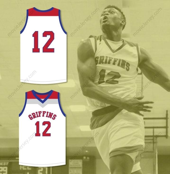 CUSTOM ANY Name Number ZION WILLIAMSON 12  DAY SCHOOL GRIFFINS WHITE BASKETBALL JERSEY 3 Top Stitched S-6XL